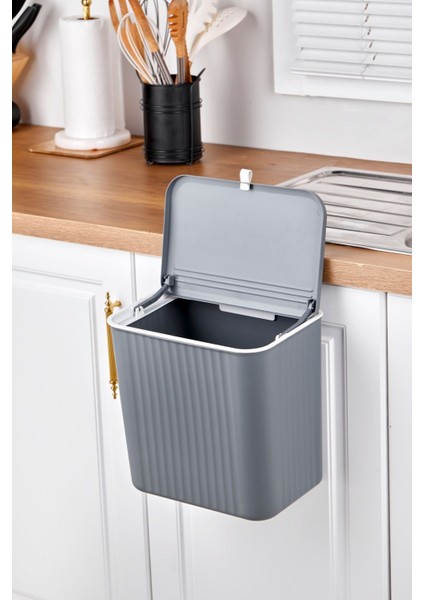 15 Lt Mutfak Tezgah Üstü ve Dolap Askılı Çöp Kovası Gri fırsatları