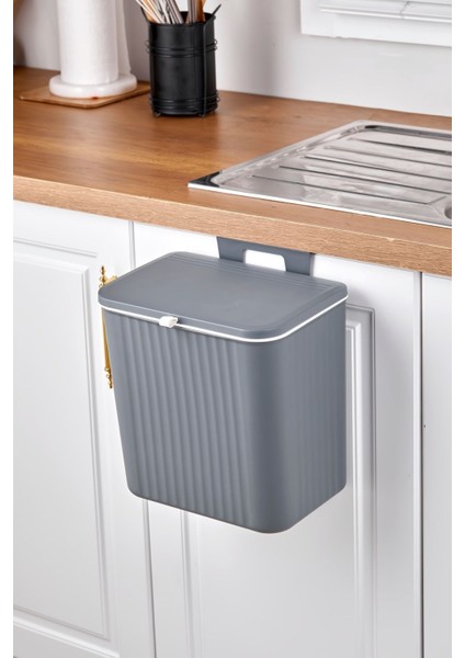 15 Lt Mutfak Tezgah Üstü ve Dolap Askılı Çöp Kovası Gri indirimleri