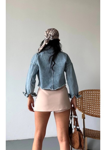 Nrtmsa Çift Kapaklı Püsküllü Crop Buz Mavi D2002 (Beden: S) fırsatları