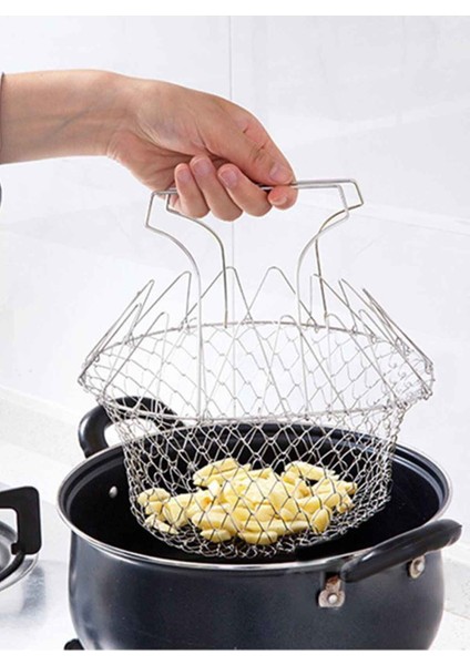 Katlanır Çok Fonksiyonlu Kızartma Haşlama Süzgeç Chef Basket + Kirpi Tasarımlı Rende - 2li Set X5C5Q modelleri