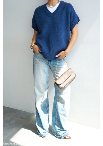 Kadın V Yaka Kısa Kol Triko Süveter fiyatları