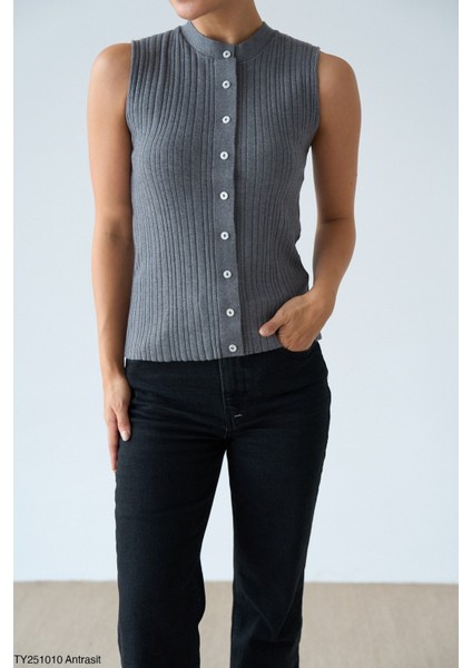 Kadın Bisiklet Yaka Fitilli Triko Yelek modelleri