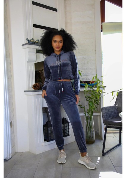 Giyim Kadın Kadife Kapşonlu Eşofman Takım Gri modelleri