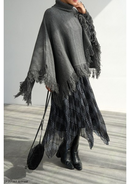 Kadın Balıkçıl Yaka Saçaklı Kışlık Panço fırsatları