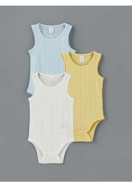 Yeni Sezon Bisiklet Yaka Basic Erkek Bebek Çıtçıtlı Bodysuit 3'lü