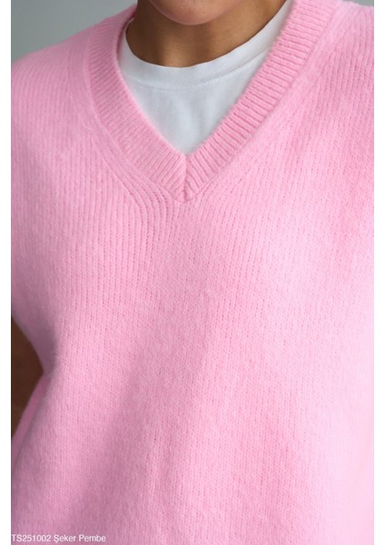 Kadın V Yaka Kısa Kol Triko Süveter