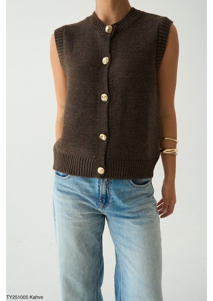 Kadın Altın Düğmeli Olsuz Triko Yelek fırsatları