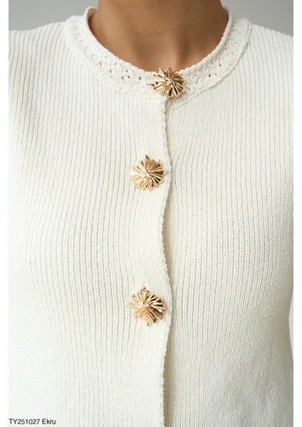 Kadın Altın Düğmeli Kolsuz Triko Yelek modelleri