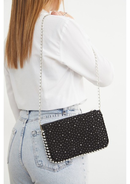 Taşlı Zincir Askılı Süet Kol Çantası fiyatları