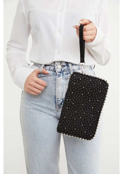 Taşlı Zincir Askılı Süet Kol Çantası modelleri