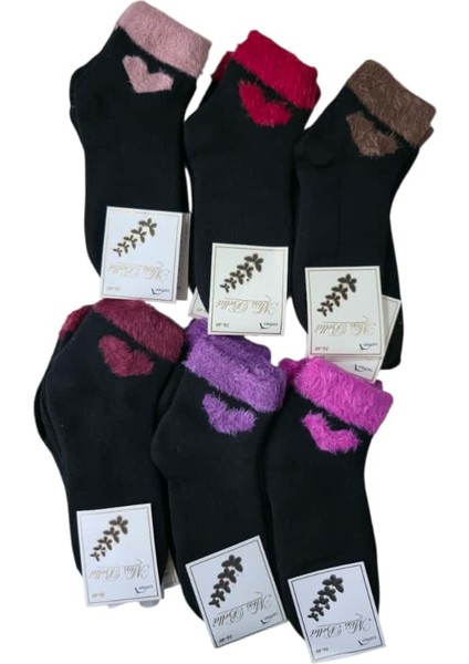 Kalpli Havlu Yumoş Patik Kadın Çorabı (6 Çift - Renkli Set)
