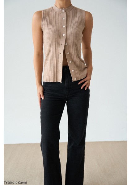 Kadın Bisiklet Yaka Fitilli Triko Yelek modelleri