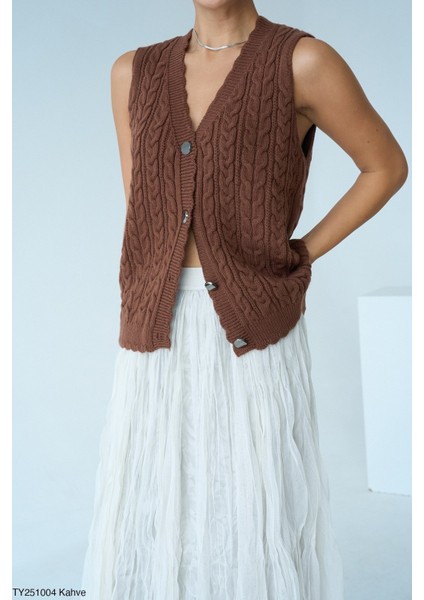 Kadın Kolsuz Düğmeli Örme Yelek modelleri