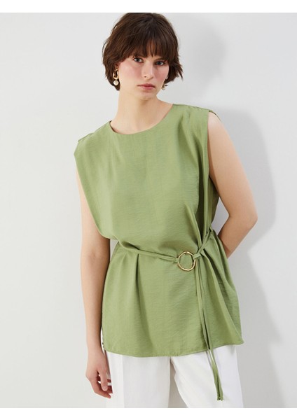 Yeni Sezon Bisiklet Yaka Kuşaklı Bluz