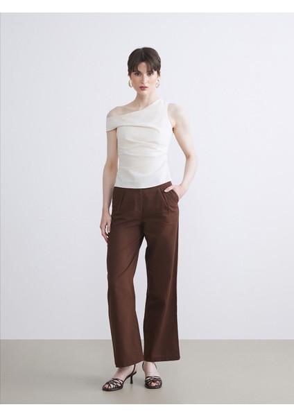 Yeni Sezon Tek Omuz Keten Karışımlı Bluz fiyatları