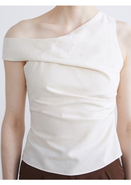 Yeni Sezon Tek Omuz Keten Karışımlı Bluz modelleri