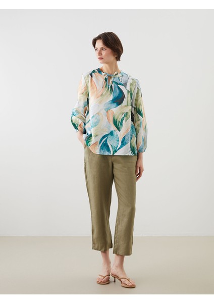 Yeni Sezon Bağlamalı Yaka Desenli Bluz fiyatları