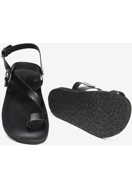 Erkek Siyah Hakiki Deri Sandalet 3Y1CS62623