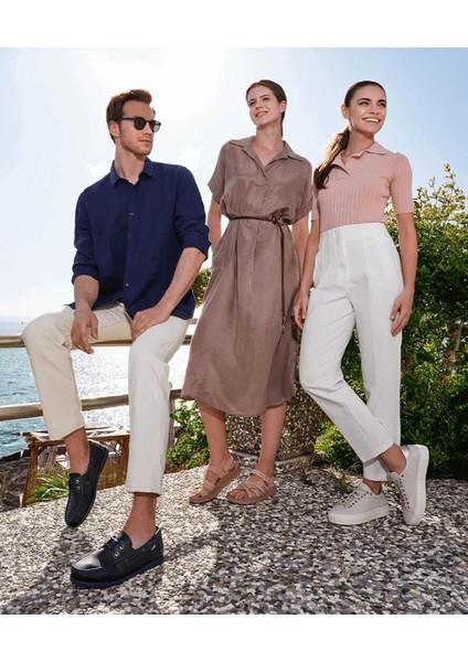 Erkek Lacivert Yeşil Hakiki Deri Marine Ayakkabı 5Y1CA67630