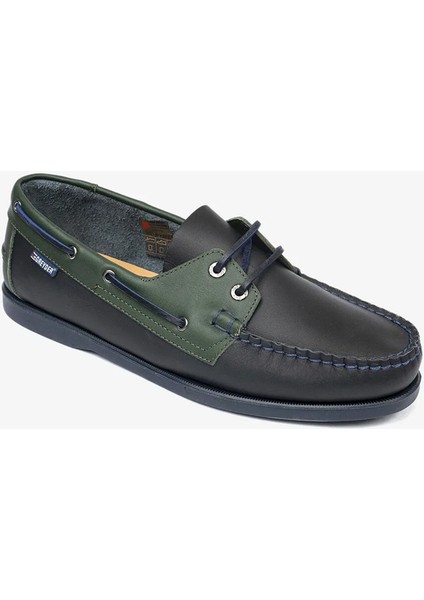 Erkek Lacivert Yeşil Hakiki Deri Marine Ayakkabı 5Y1CA67630