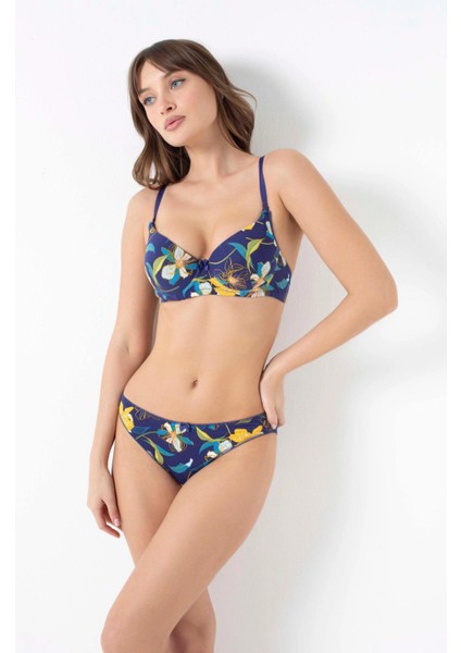 Bicomi Viskon Balenli Destekli Dolgulu Çiçek Baskılı Sütyen ve Slip Takım