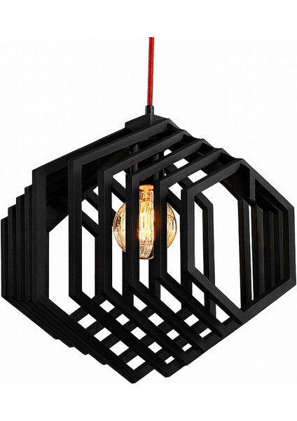 Modern Ahşap Geometrik Avize – Dekoratif Tasarım Sarkıt Lamba