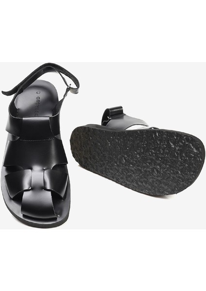 Erkek Siyah Hakiki Deri Sandalet 3Y1US62620