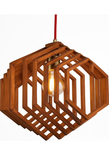 Modern Ahşap Geometrik Avize – Dekoratif Tasarım Sarkıt Lamba