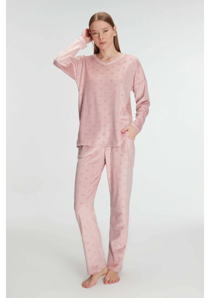 Bicomi Uzun Kol V Yaka Sweatshirt ve Pantolon Takım Pijama Takımı