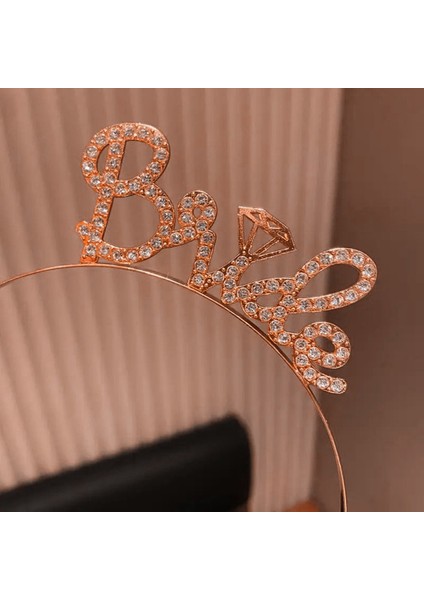 Rose Gold Renkli Taşlı “bride” Gelin Tacı fırsatları