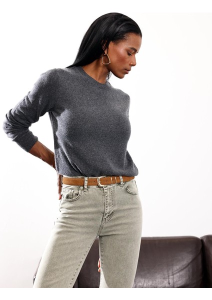 Antrasit Bisiklet Yaka Kaşmir Basic Triko