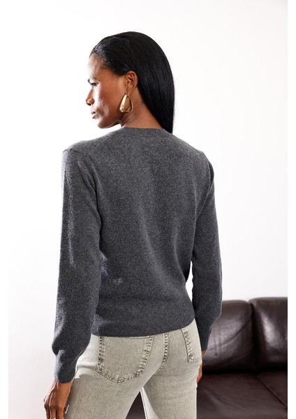 Antrasit Bisiklet Yaka Kaşmir Basic Triko fırsatları