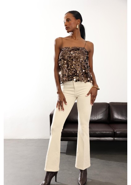 Kahverengi Pullu Askılı Bluz 071777 fiyatları