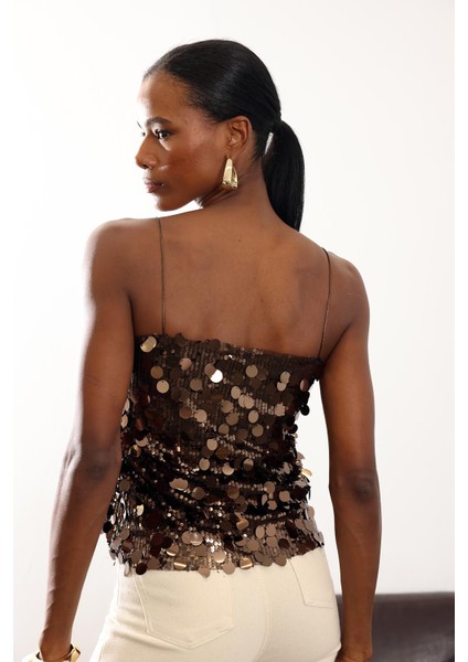 Kahverengi Pullu Askılı Bluz 071777 indirimleri