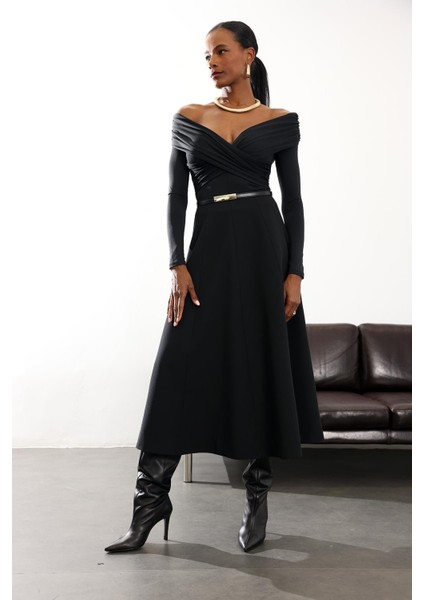 Siyah Tok Dokulu Midi Kate Etek 50220