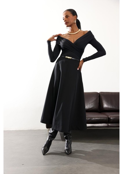 Siyah Tok Dokulu Midi Kate Etek 50220 modelleri