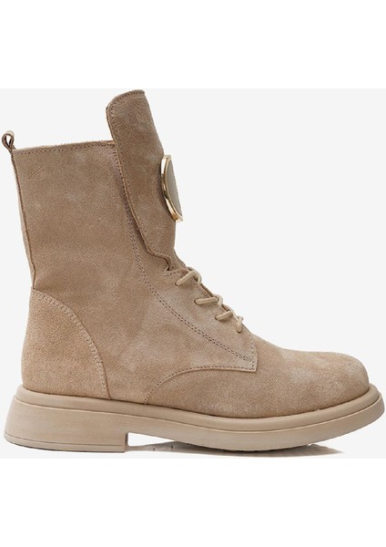Kadın Bej Hakiki Deri Military Bot 3K2DB32820S