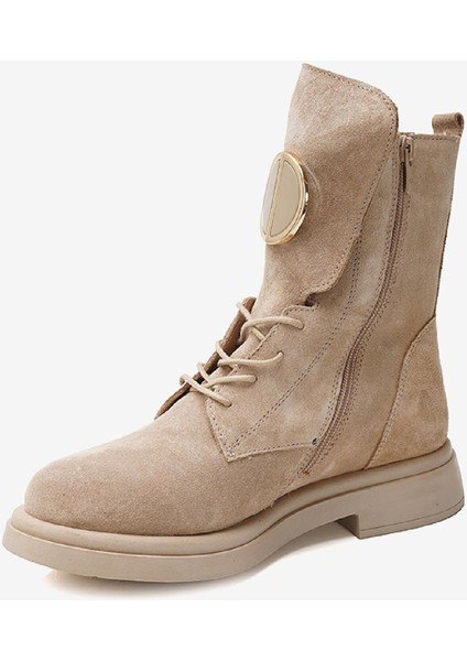 Kadın Bej Hakiki Deri Military Bot 3K2DB32820S