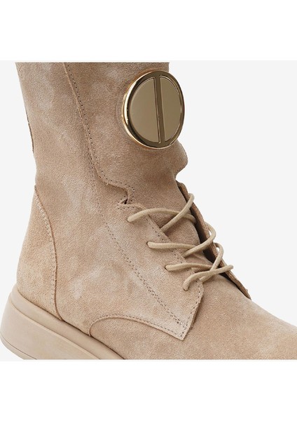 Kadın Bej Hakiki Deri Military Bot 3K2DB32820S