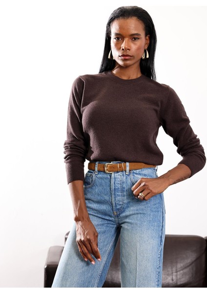 Kahverengi Bisiklet Yaka Kaşmir Basic Triko