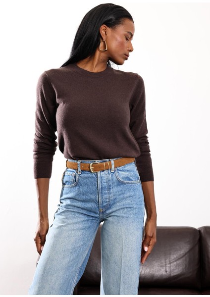 Kahverengi Bisiklet Yaka Kaşmir Basic Triko