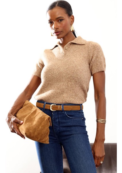 Camel Polo Yaka Kısa Kol Triko modelleri