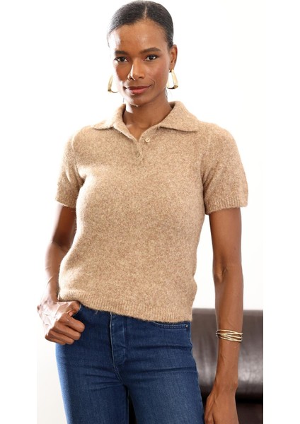 Camel Polo Yaka Kısa Kol Triko fırsatları