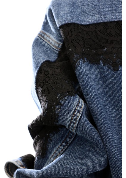 Mavi Dantel Detaylı Kot Ceket fiyatları