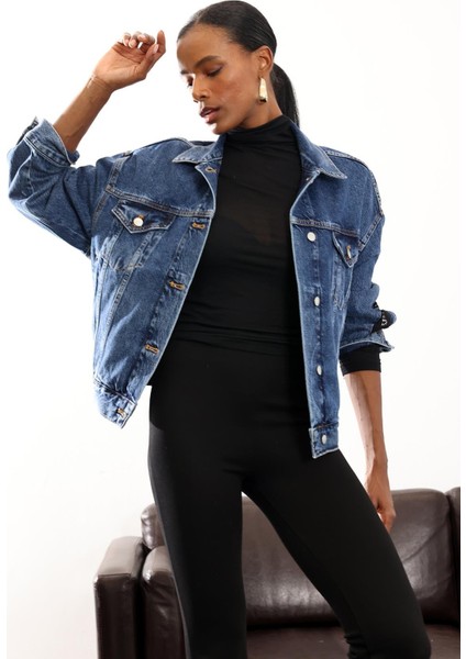 Mavi Dantel Detaylı Kot Ceket fırsatları