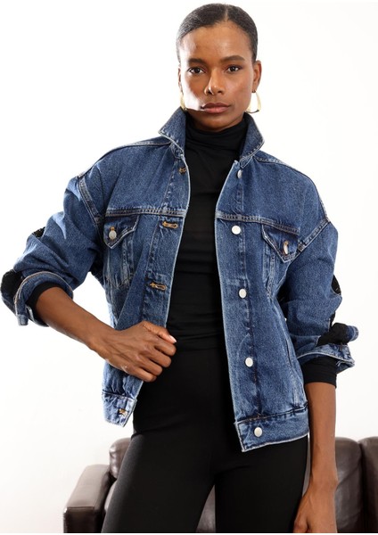 Mavi Dantel Detaylı Kot Ceket indirimleri