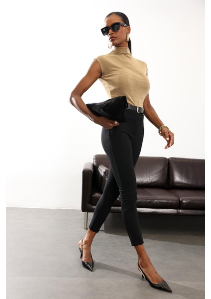 Siyah Likralı Cigarette Kumaş Pantolon 9045 fırsatları