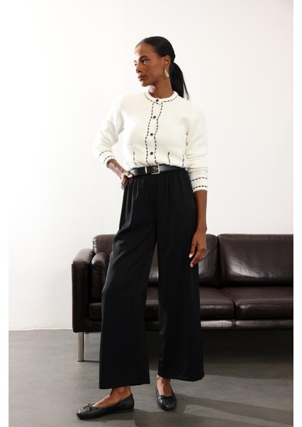 Siyah Beli Lastikli Kırışmaz Rahat Pantolon 70858