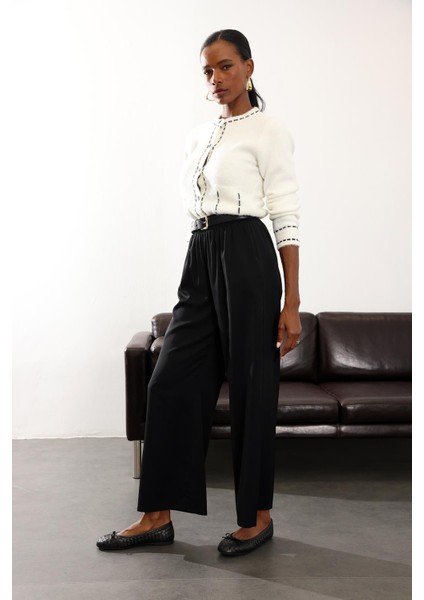 Siyah Beli Lastikli Kırışmaz Rahat Pantolon 70858 fiyatları