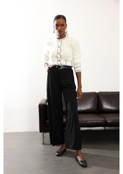 Siyah Beli Lastikli Kırışmaz Rahat Pantolon 70858 modelleri